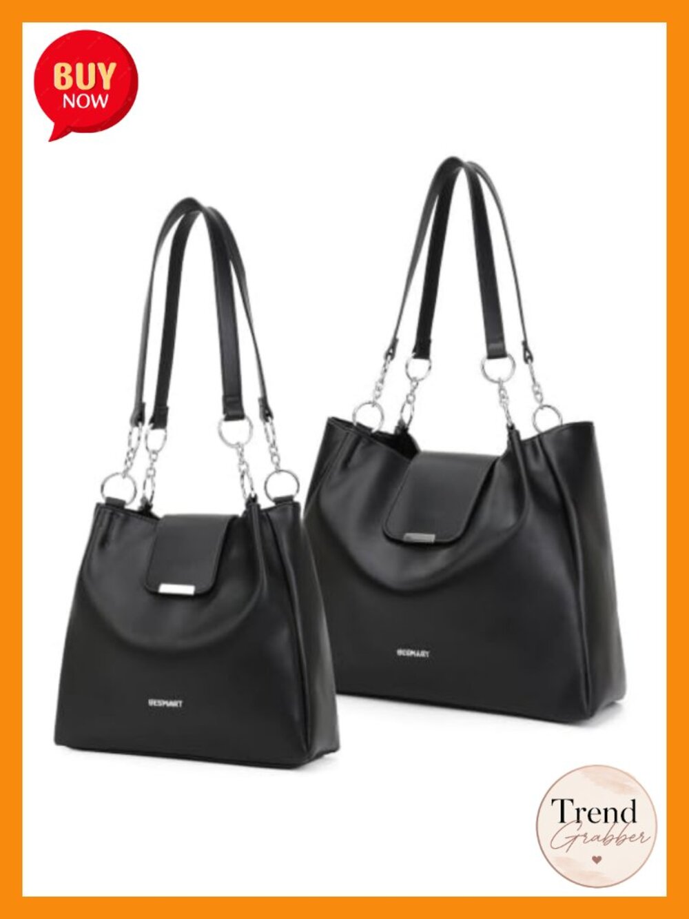 BESMART Vegan Leather Tote Bag with Circle Chain & Leather Strap